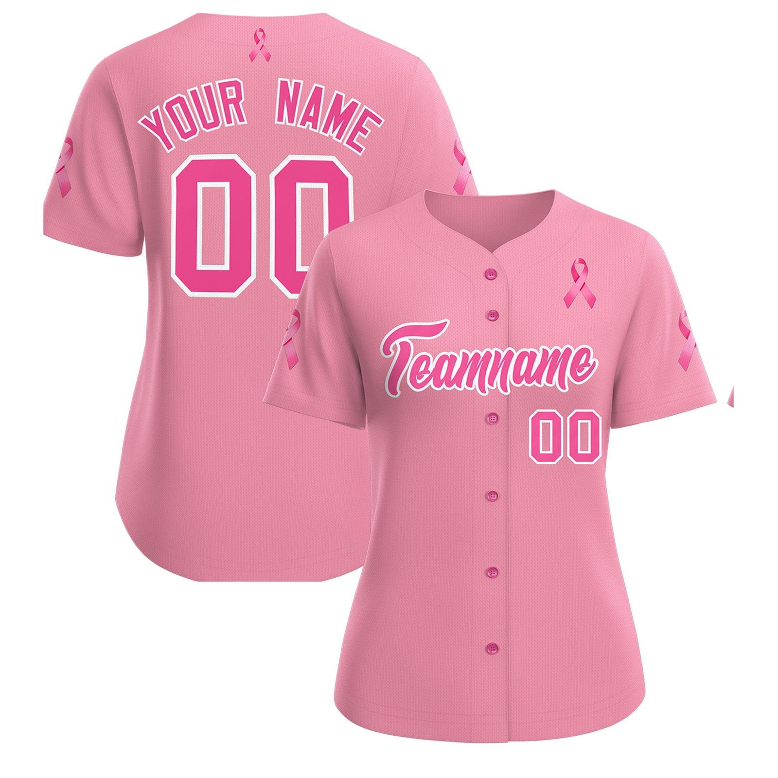 Custom Light Pink Pink Breast Cancer Awareness Month Pink Ribbon Authentic Baseball Jersey for Women