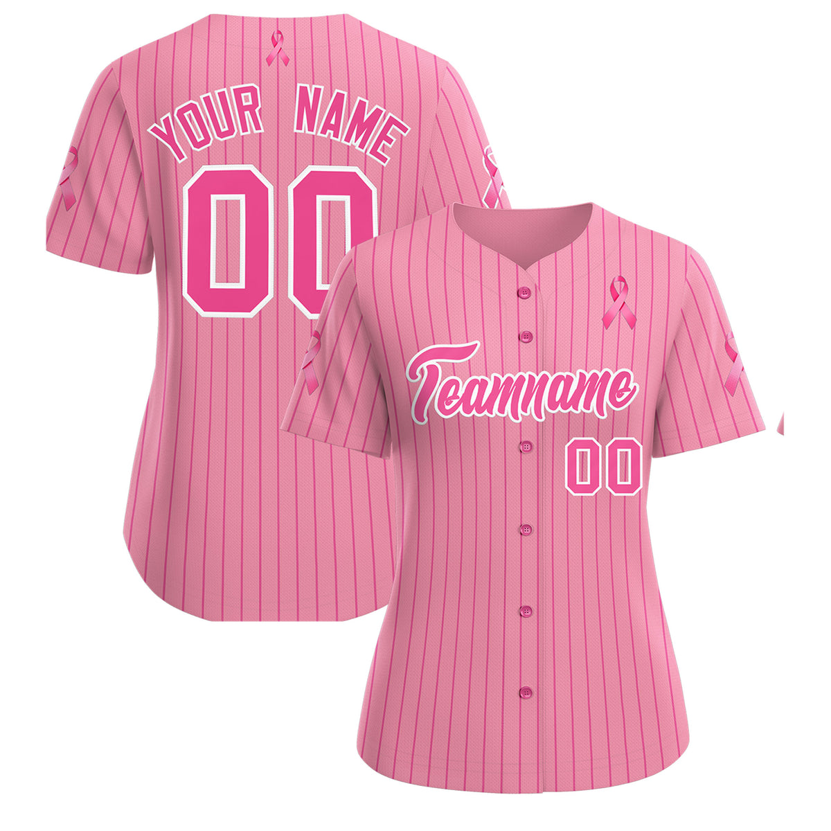Custom Light Pink Pink Breast Cancer Awareness Month Pink Ribbon Authentic Baseball Jersey for Women