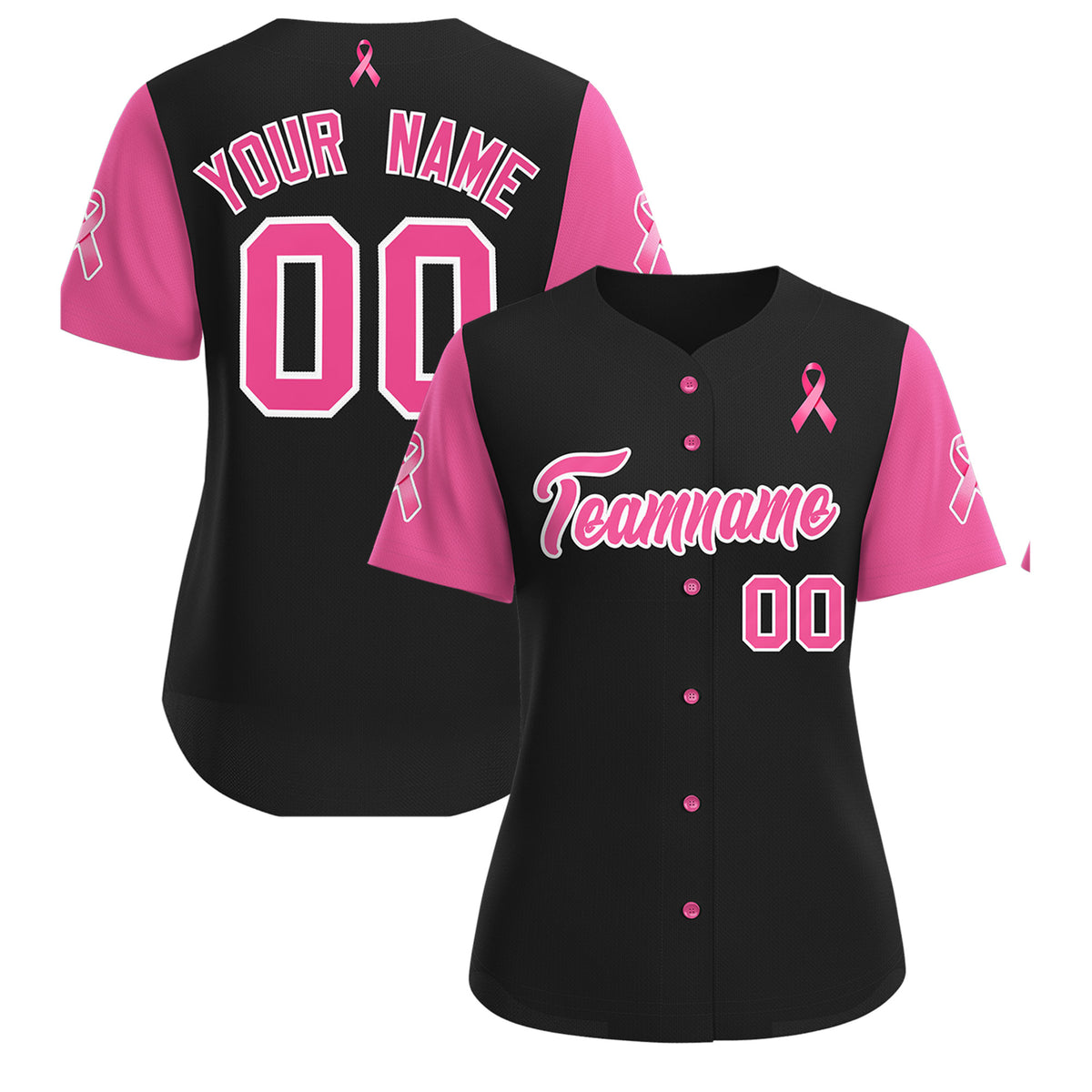 Custom Black Pink Breast Cancer Awareness Month Pink Ribbon Authentic Baseball Jersey for Women