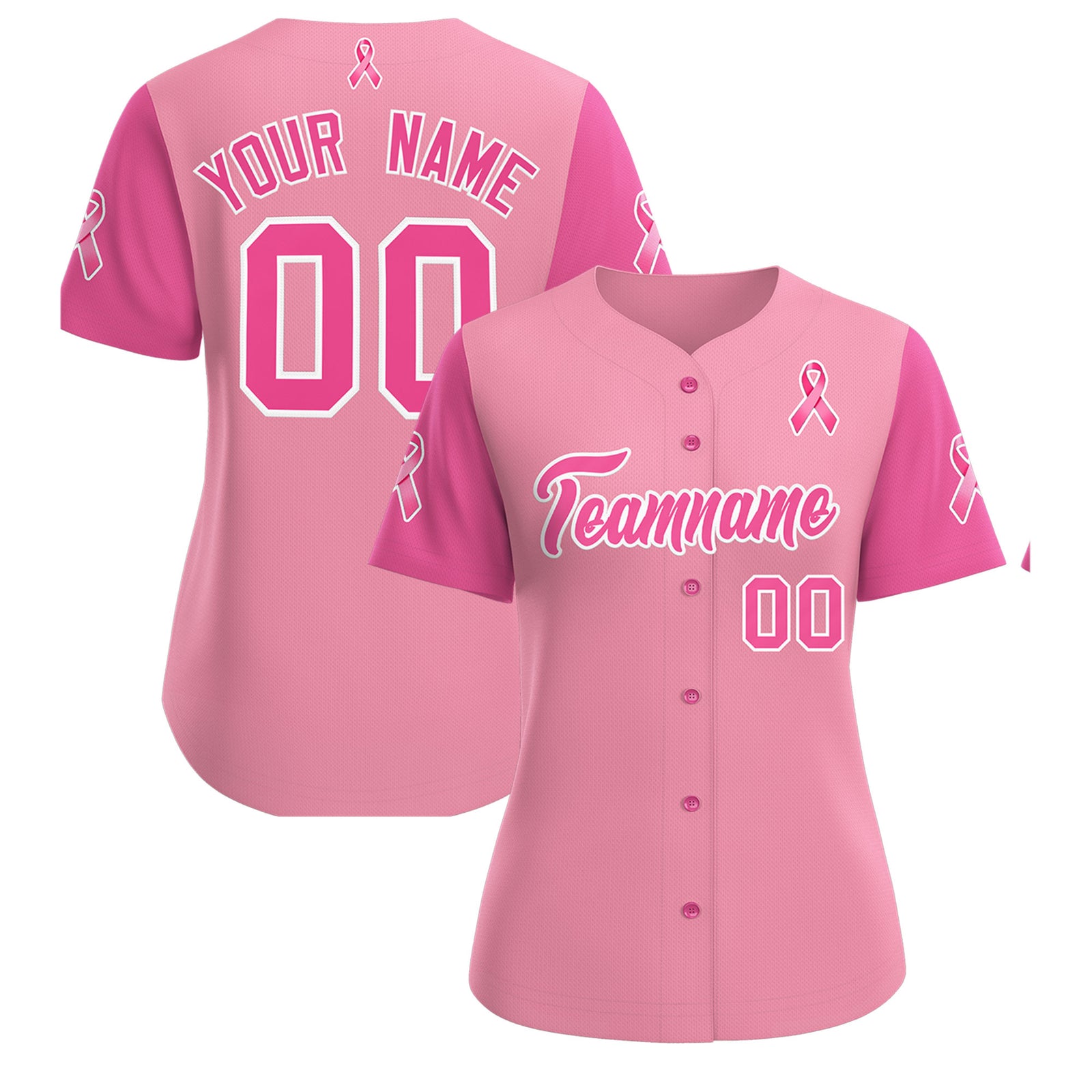 Custom Light Pink Pink Breast Cancer Awareness Month Pink Ribbon Authentic Baseball Jersey for Women