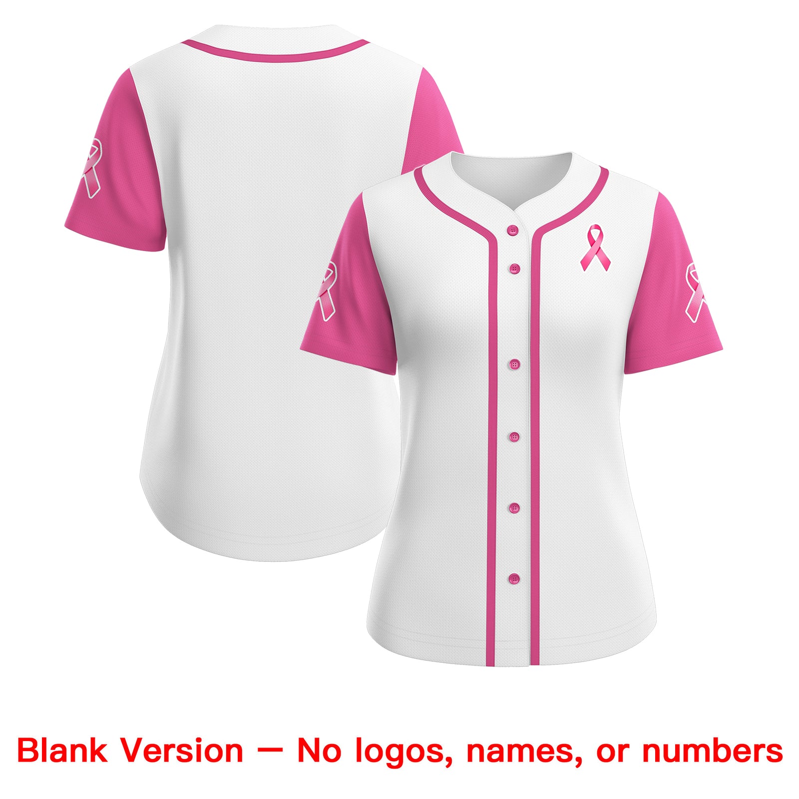 Custom White Pink Breast Cancer Awareness Month Pink Ribbon Authentic Baseball Jersey for Women