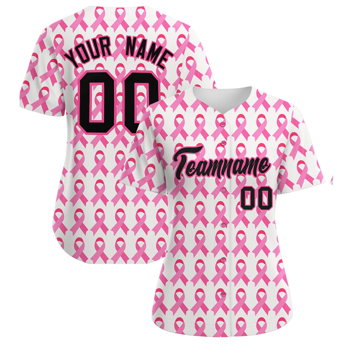 Custom White Black Breast Cancer Awareness Month Pink Ribbon Authentic Baseball Jersey for Women