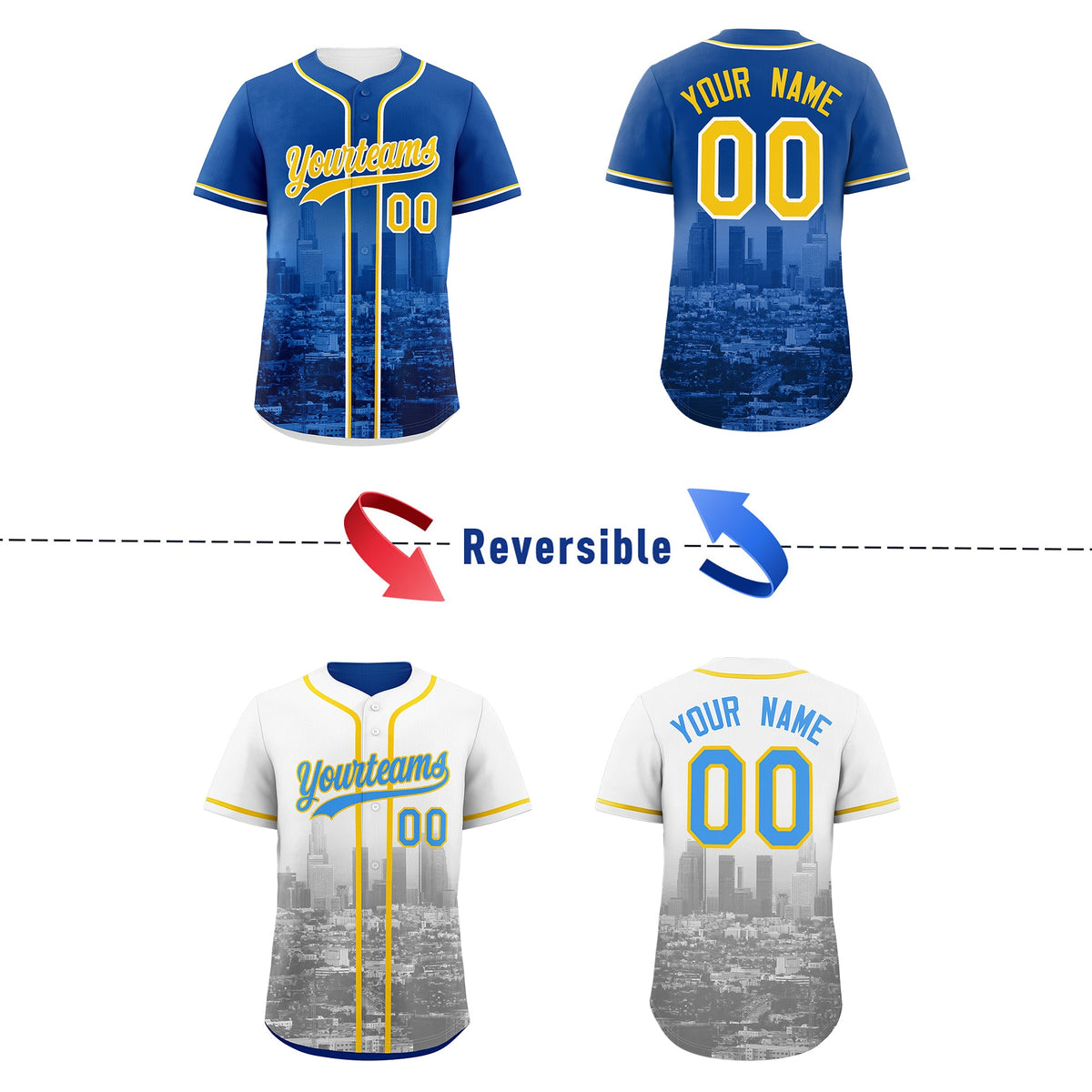 Custom Royal Blue White Reversible City Edition Graffiti Pattern Stretch Fabric Baseball Jersey| KXKSHOP