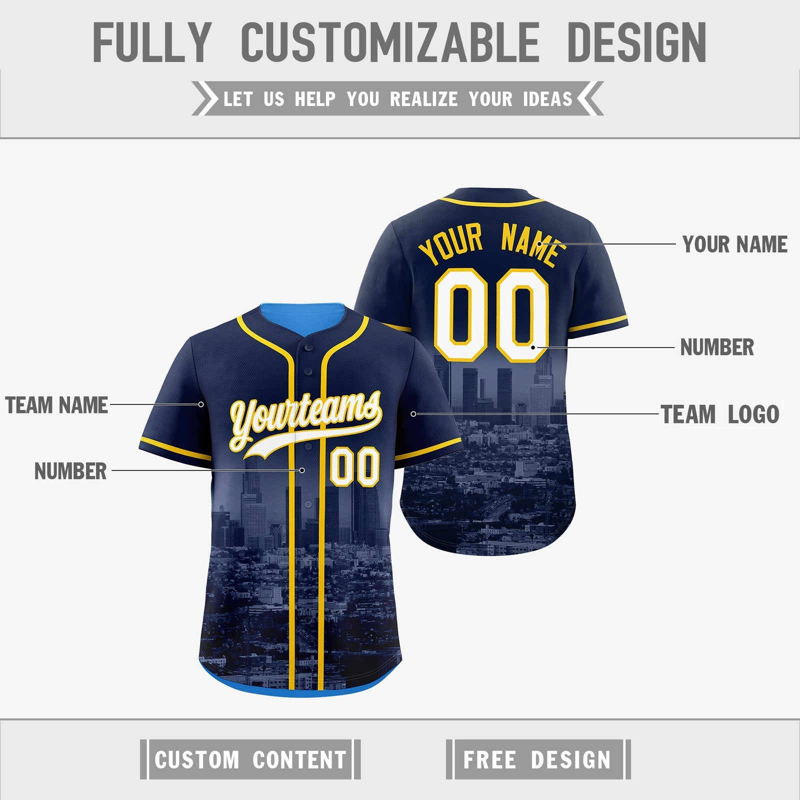 Custom Navy White Gold Reversible City Edition Graffiti Pattern Stretch Fabric Baseball Jersey| KXKSHOP