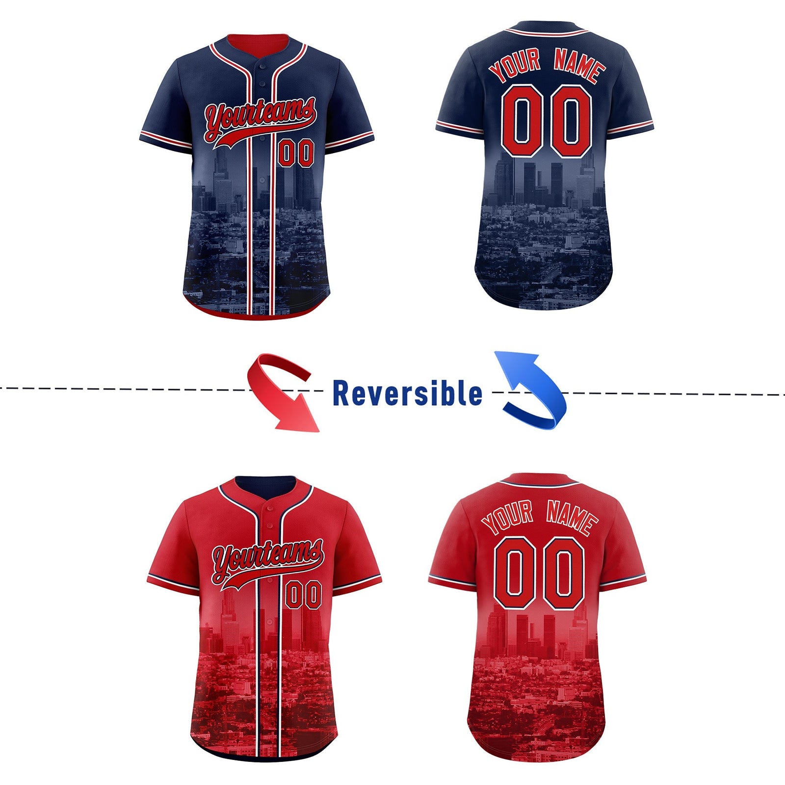 Custom Navy Red White Reversible City Edition Graffiti Pattern Stretch Fabric Baseball Jersey| KXKSHOP