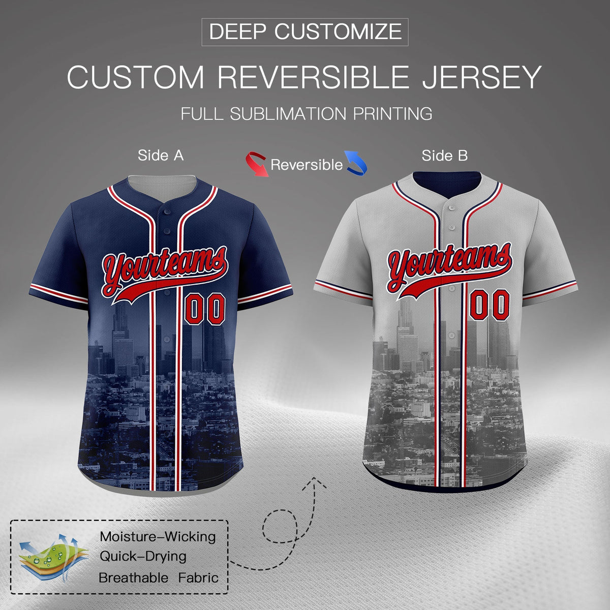 Custom Navy Red White Reversible City Edition Graffiti Pattern Wrinkle-Resistant Baseball Jersey| KXKSHOP