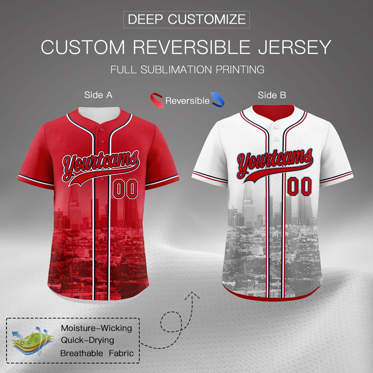 Custom Red White Reversible City Edition Graffiti Pattern Stretch Fabric Baseball Jersey| KXKSHOP