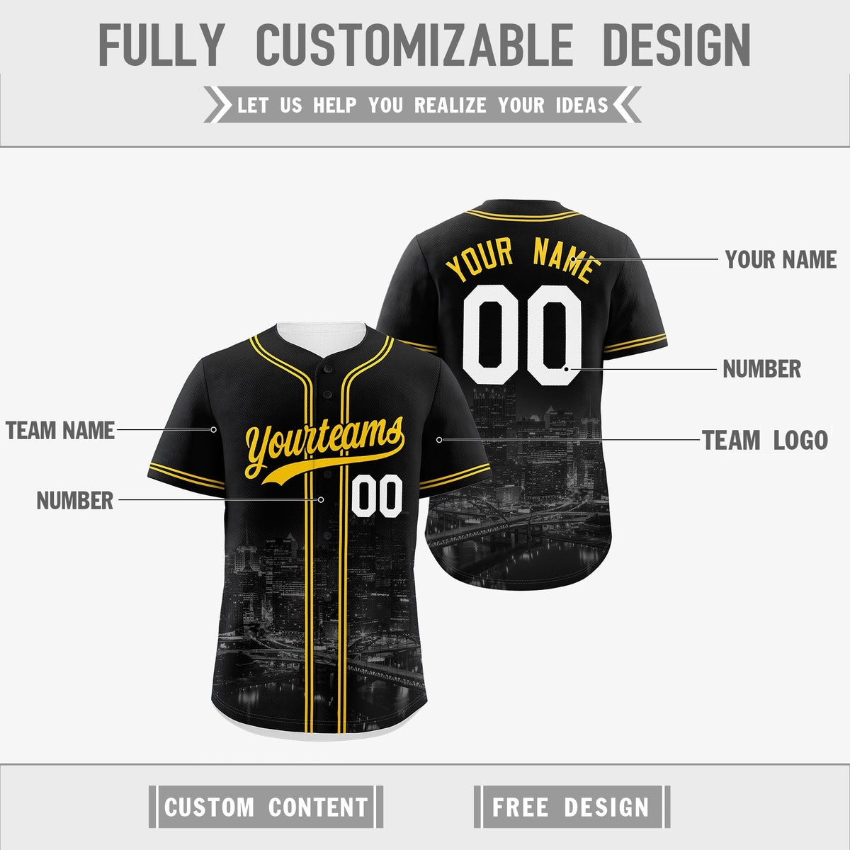 Custom Black White Reversible City Edition Graffiti Pattern Stretch Fabric Baseball Jersey| KXKSHOP