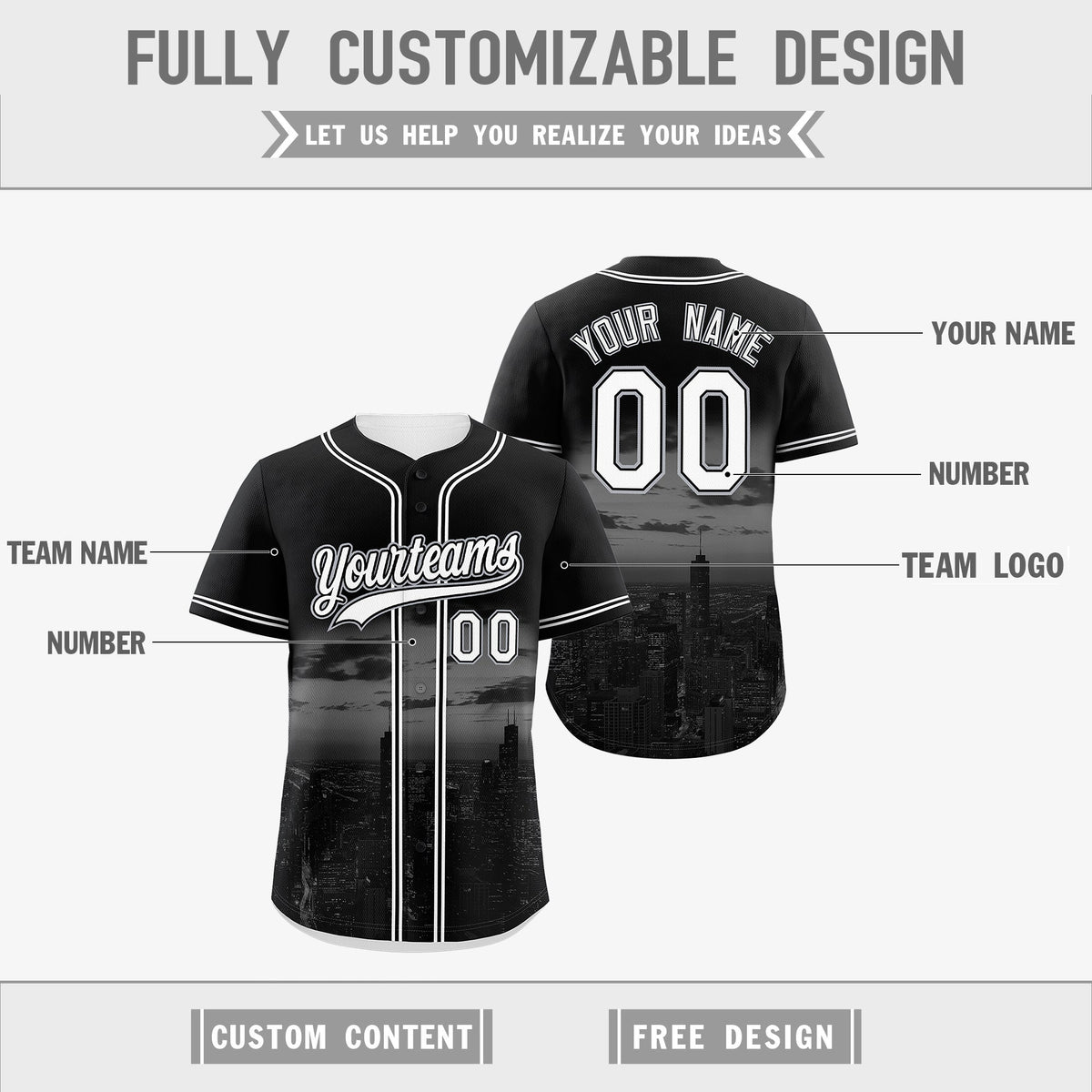 Custom Black White Reversible City Edition Graffiti Pattern Stretch Fabric Baseball Jersey| KXKSHOP