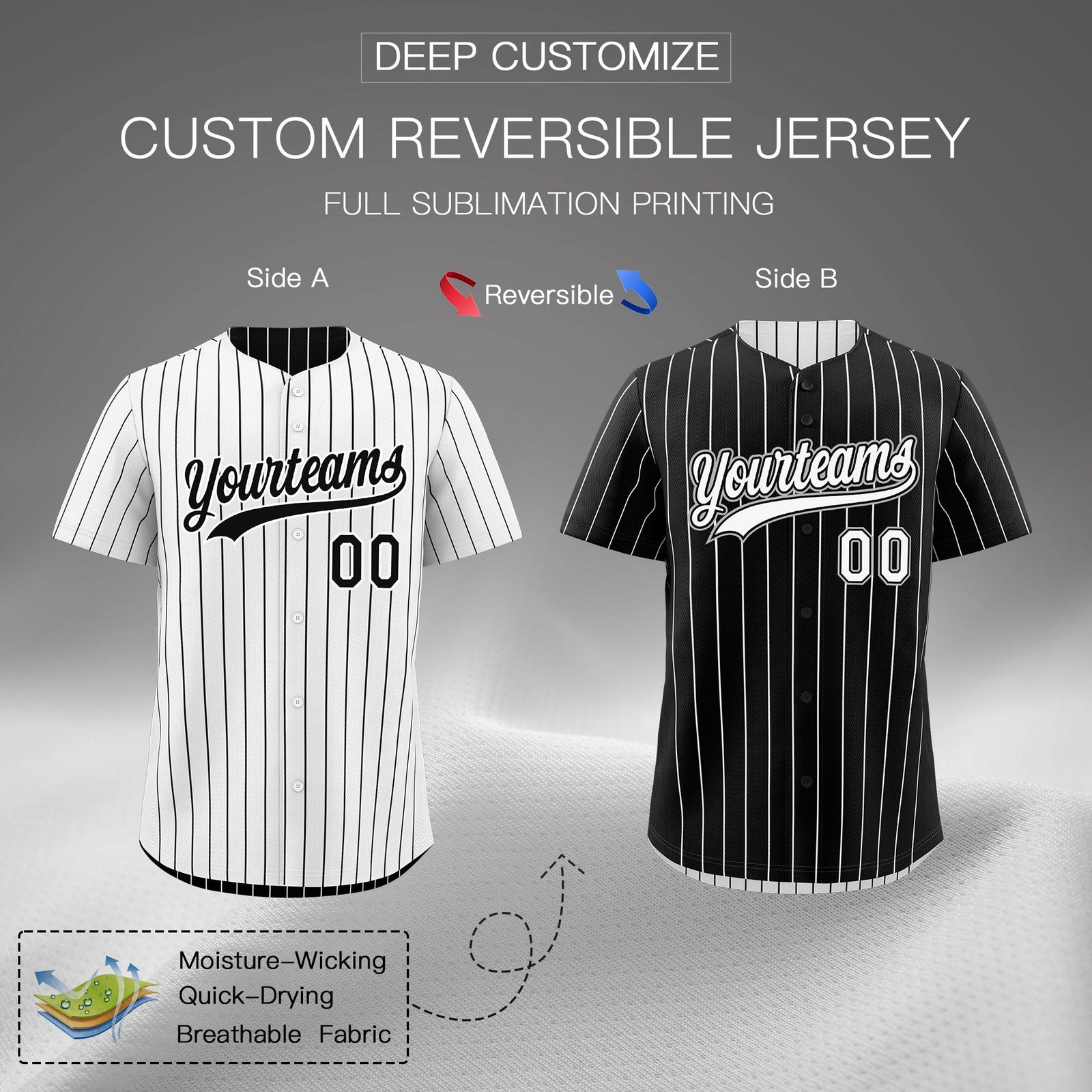 Custom Black White Reversible Stripe Fashion Baseball Jersey| KXKSHOP