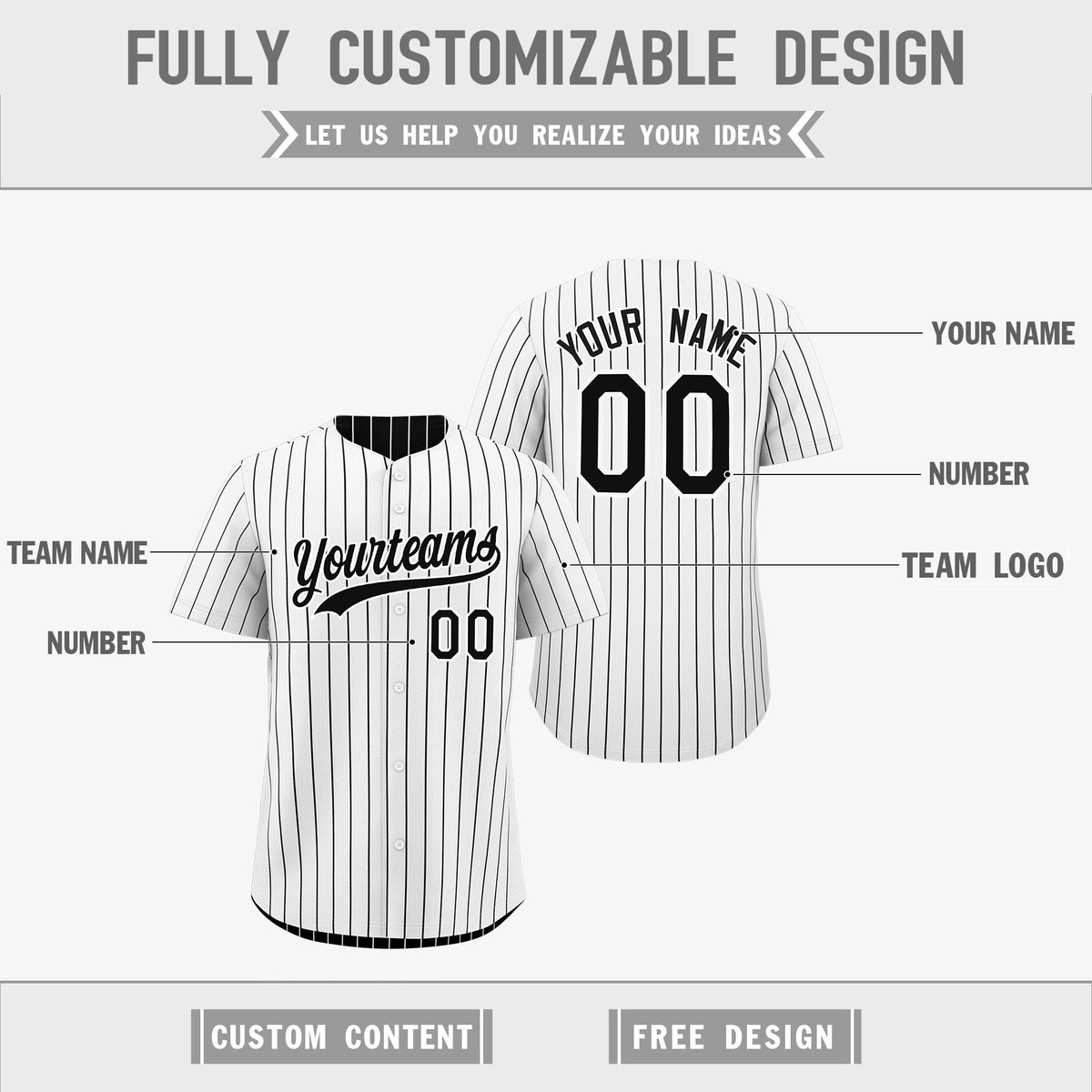 Custom Black White Reversible Stripe Fashion Baseball Jersey| KXKSHOP