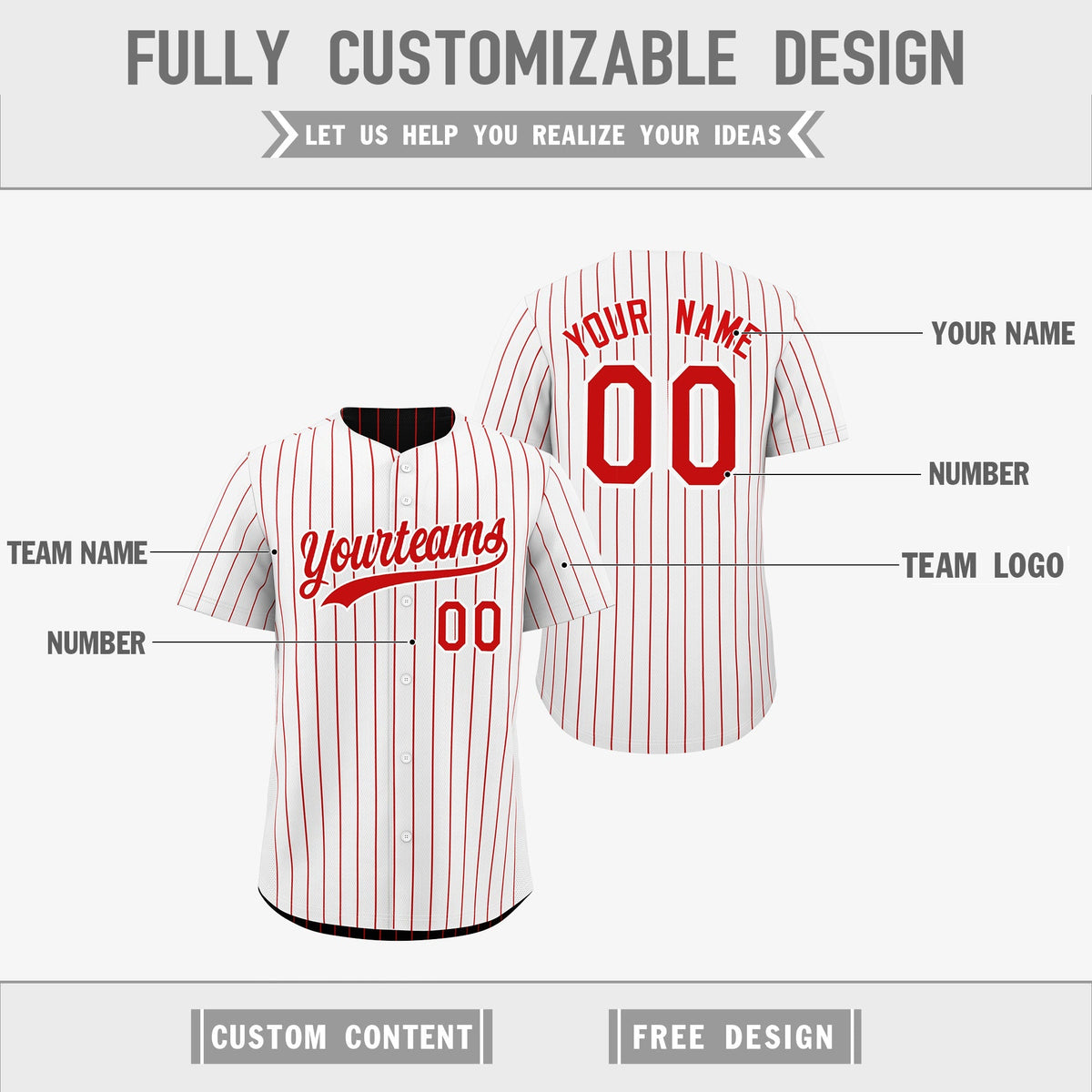 Custom Red White Reversible Stripe Fashion Baseball Jersey| KXKSHOP