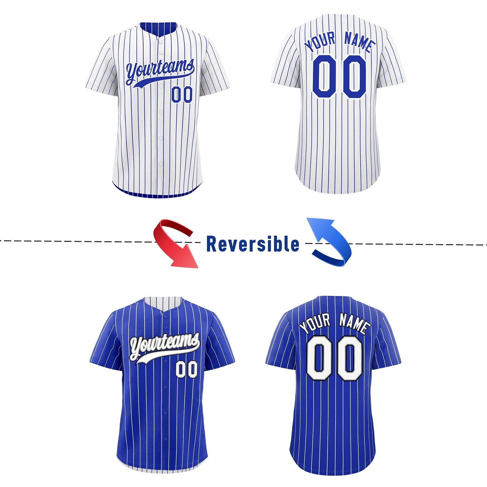 Custom Royal Blue White Black Reversible Stripe Fashion Baseball Jersey| KXKSHOP