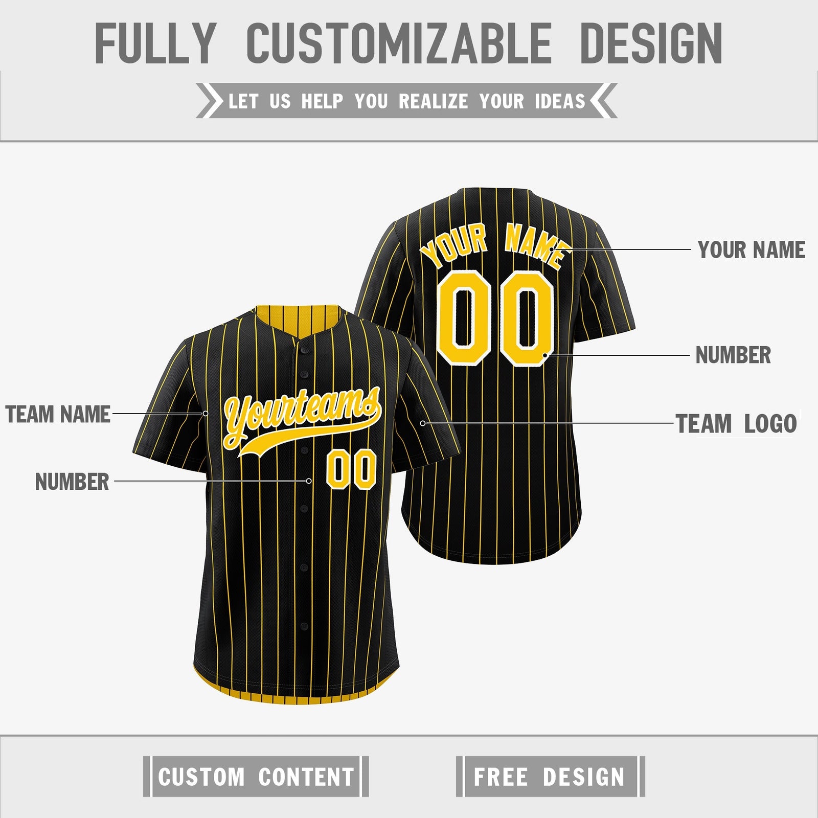Custom Gold White Black Reversible Stripe Fashion Baseball Jersey| KXKSHOP