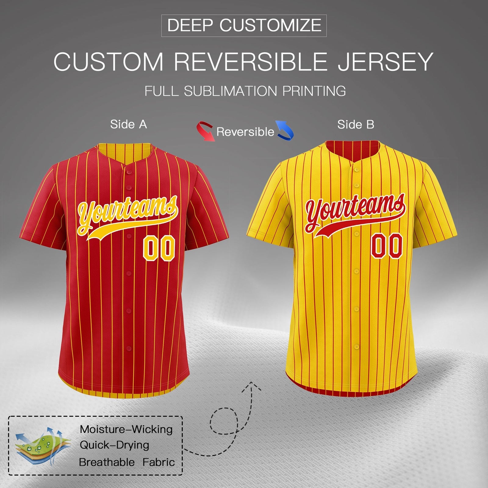 Custom Gold White Red Reversible Stripe Fashion Baseball Jersey| KXKSHOP