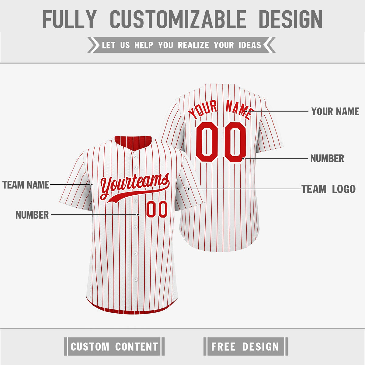 Custom Red White Reversible Stripe Fashion Baseball Jersey| KXKSHOP