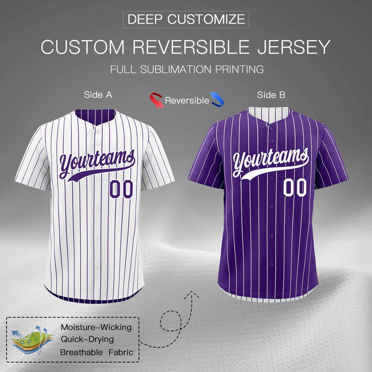 Custom Purple White Reversible Stripe Fashion Baseball Jersey| KXKSHOP