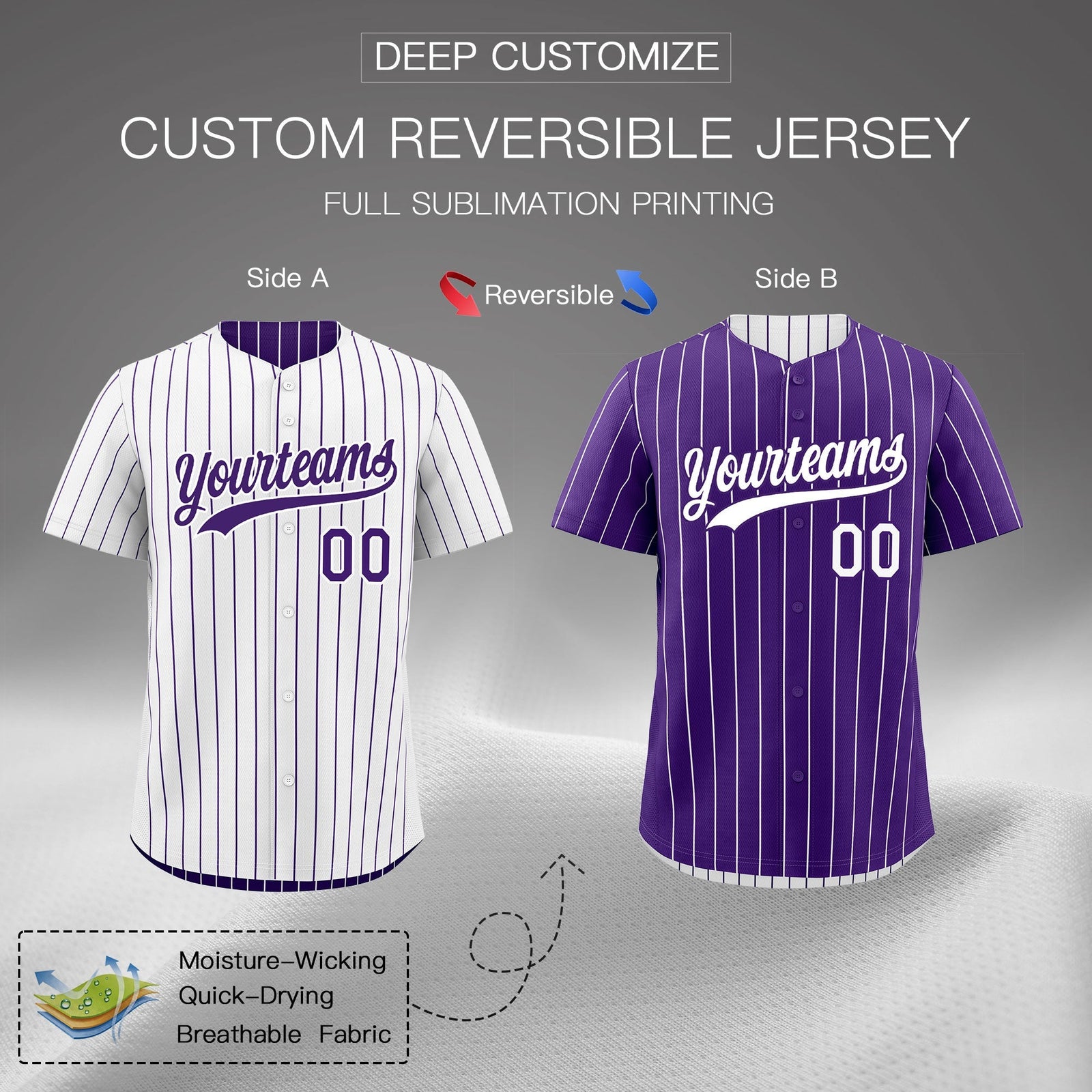 Custom Purple White Reversible Stripe Fashion Baseball Jersey| KXKSHOP