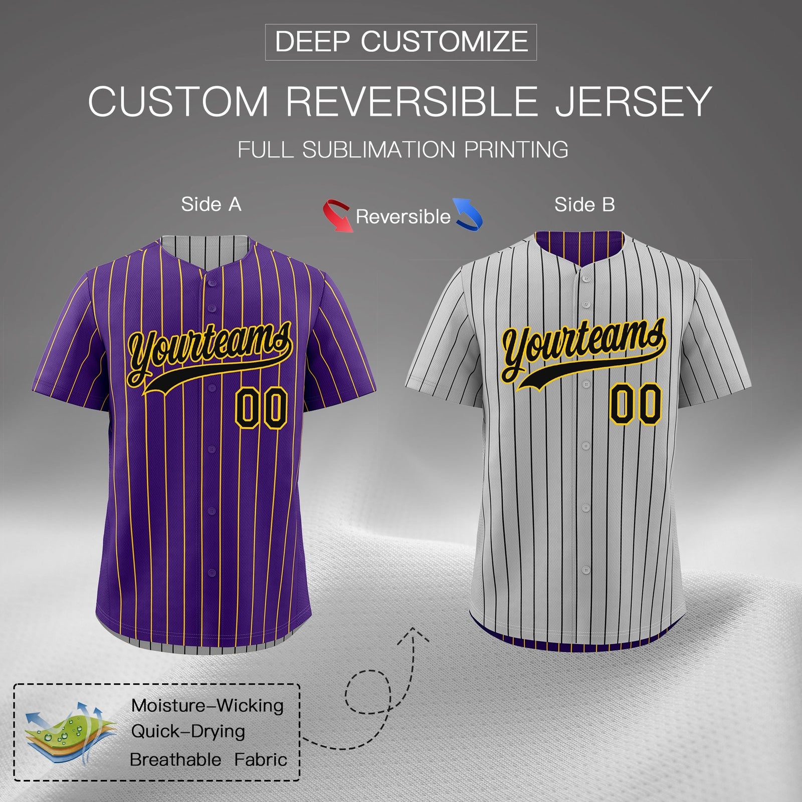 Custom Black Gold Reversible Stripe Fashion Baseball Jersey| KXKSHOP