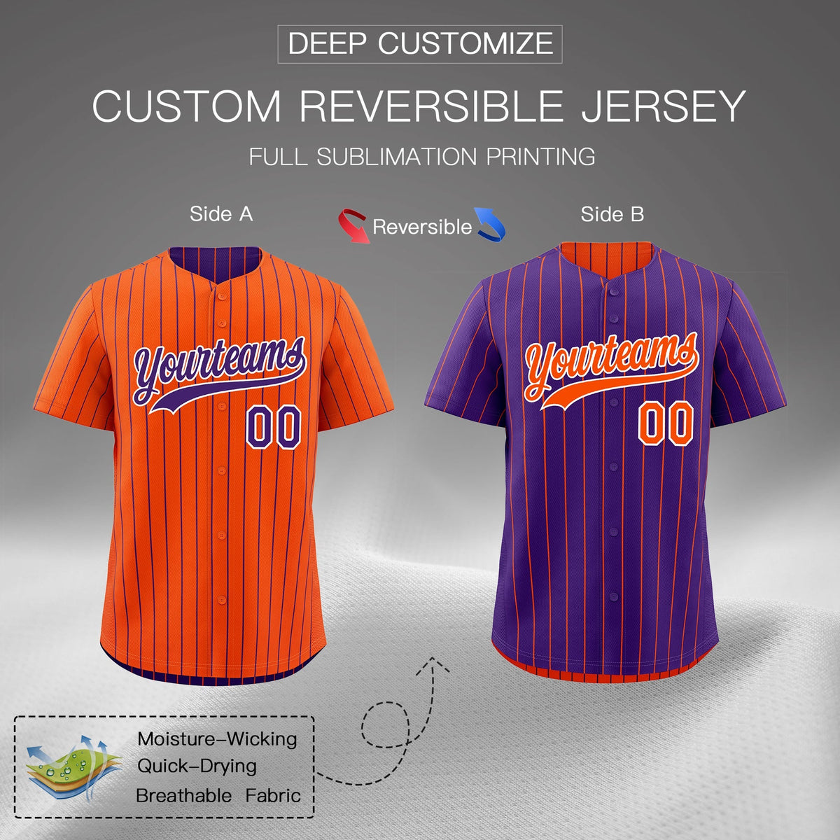 Custom Purple White Orange Reversible Stripe Fashion Baseball Jersey| KXKSHOP
