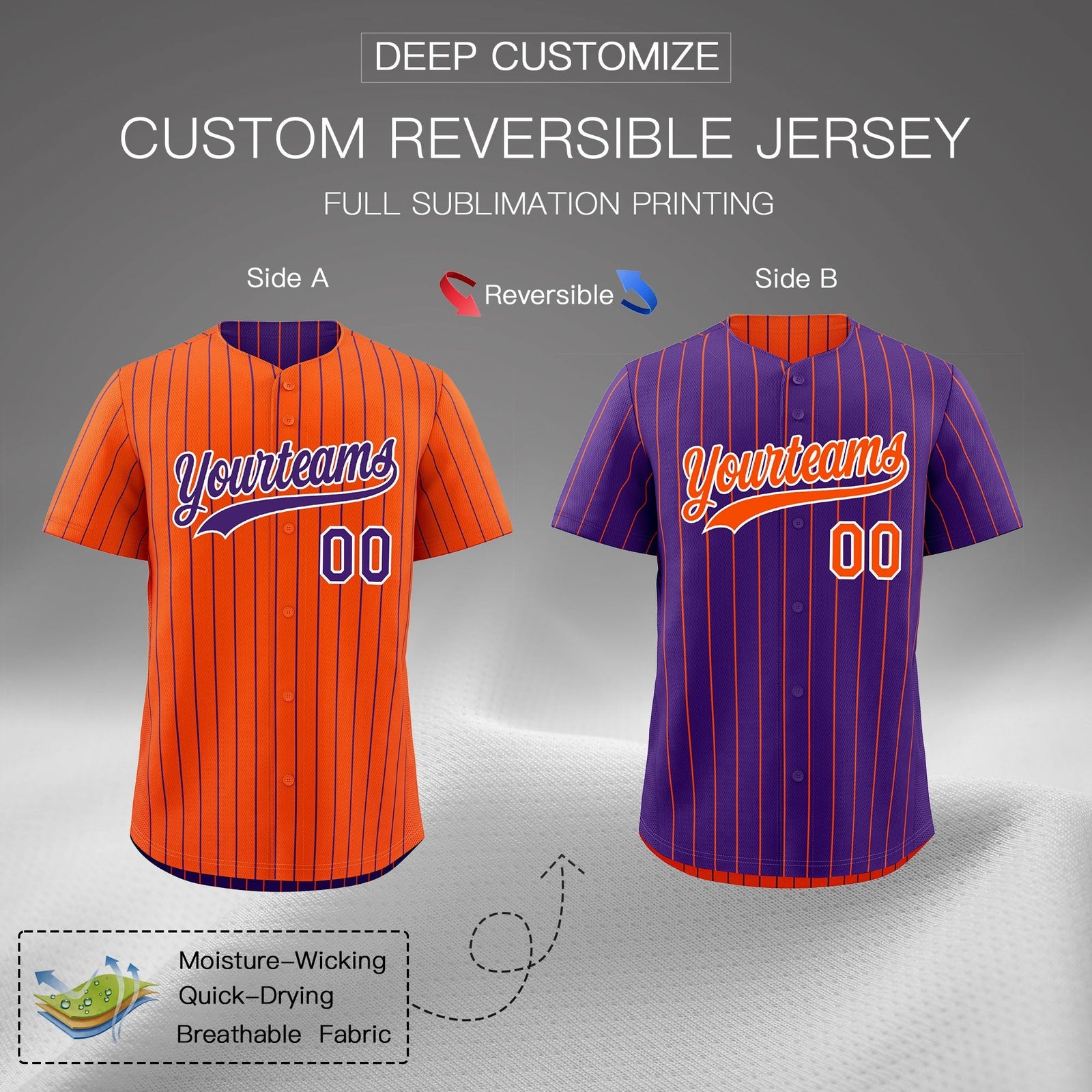 Custom Purple White Orange Reversible Stripe Fashion Baseball Jersey| KXKSHOP