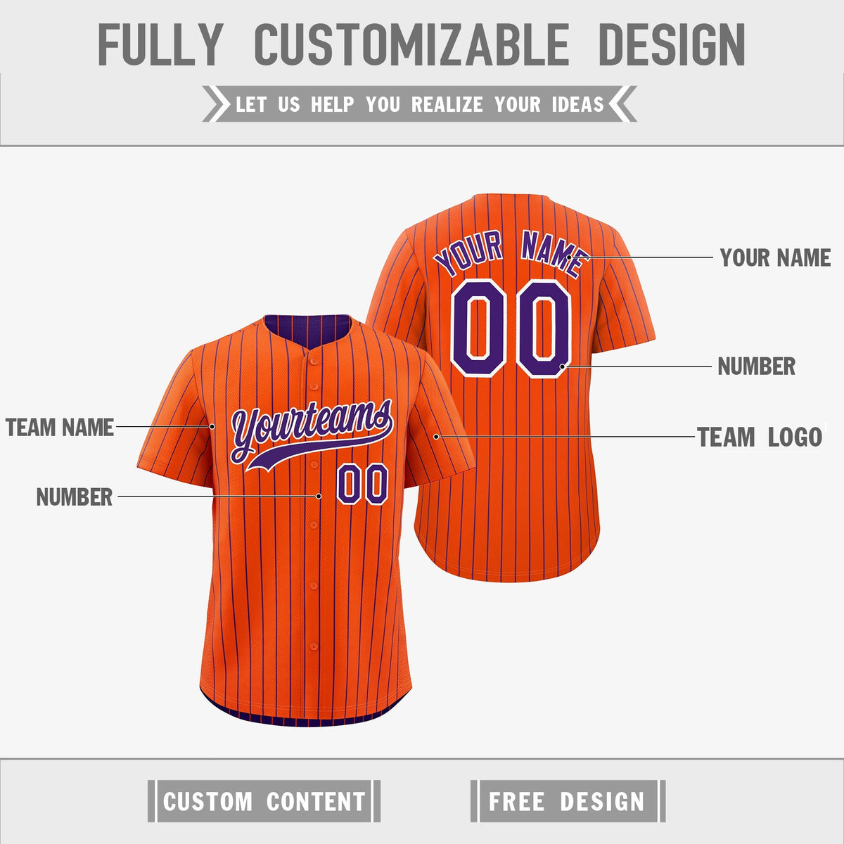 Custom Purple White Orange Reversible Stripe Fashion Baseball Jersey| KXKSHOP