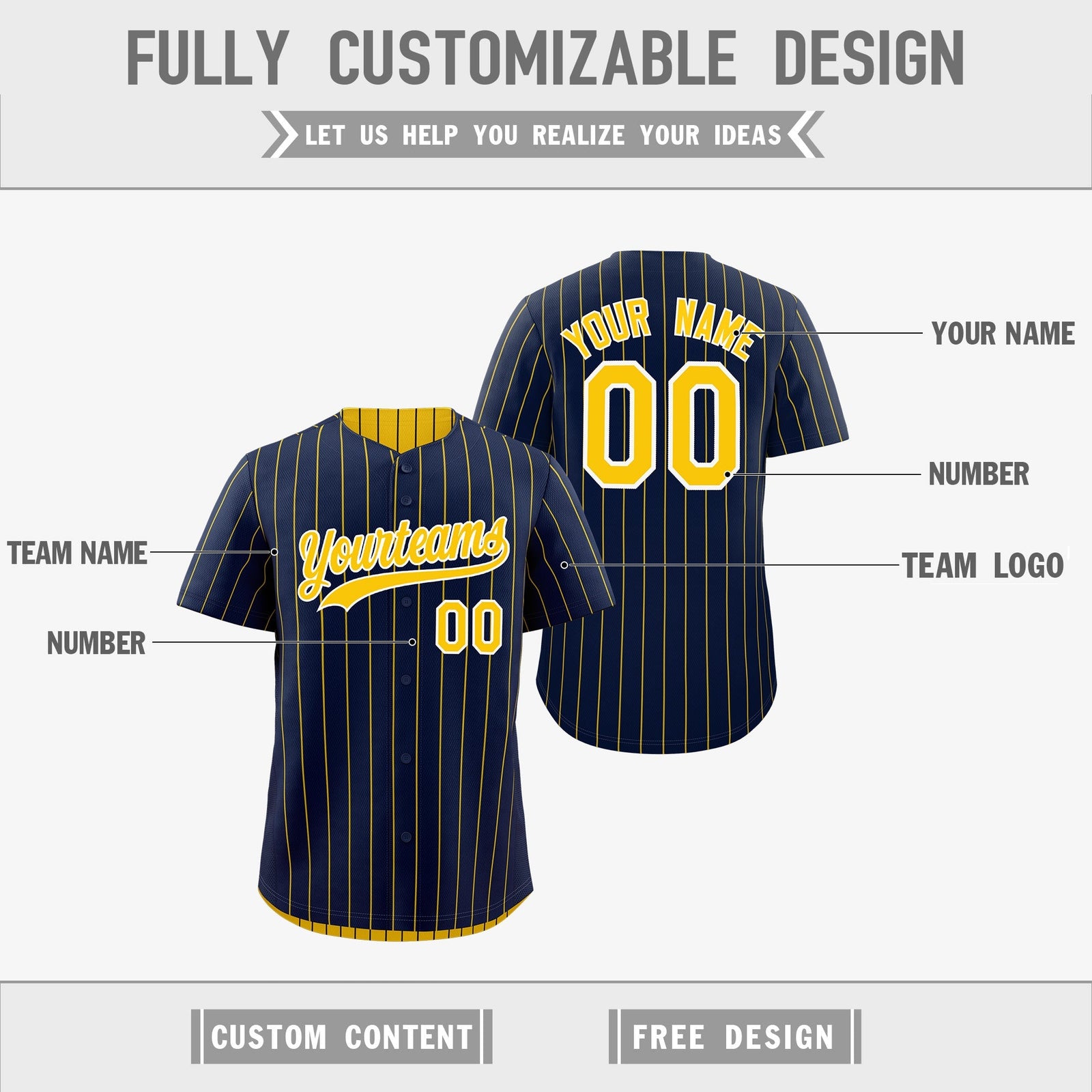 Custom Gold White Navy Reversible Stripe Fashion Baseball Jersey| KXKSHOP