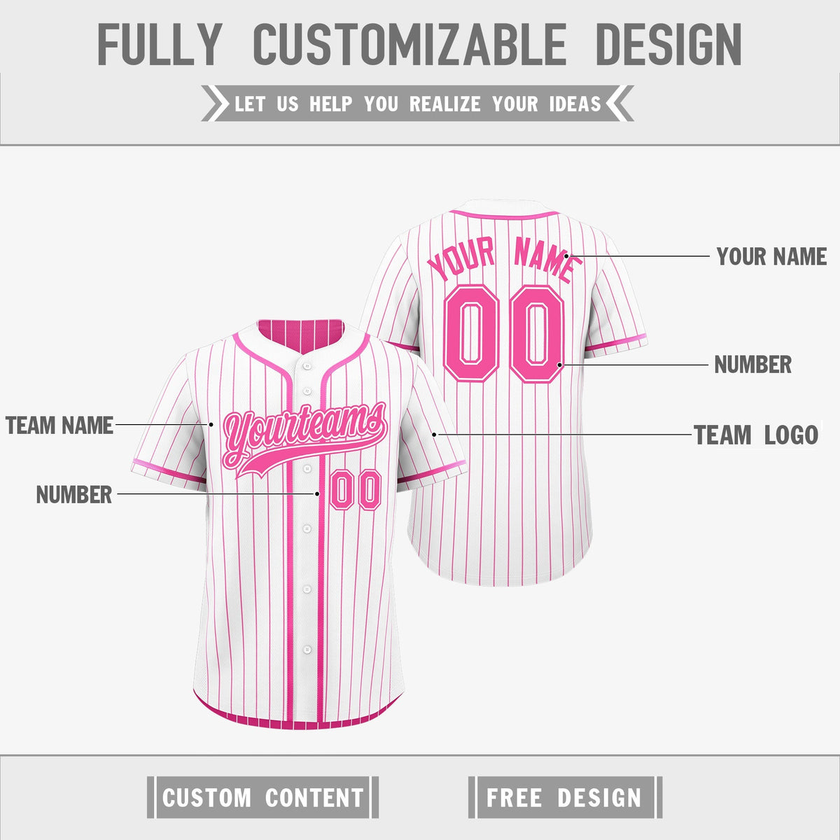 Custom Pink White Reversible Stripe Fashion Baseball Jersey| KXKSHOP