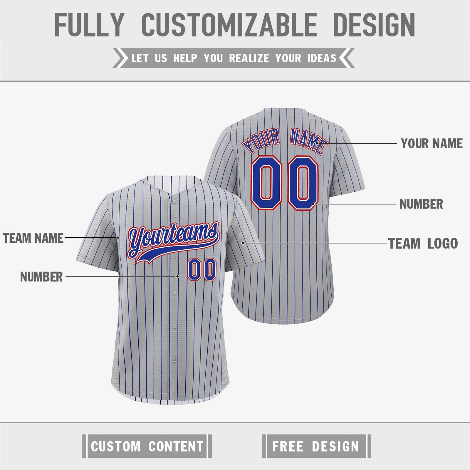 Custom Royal Blue White Red Reversible Stripe Fashion Baseball Jersey| KXKSHOP