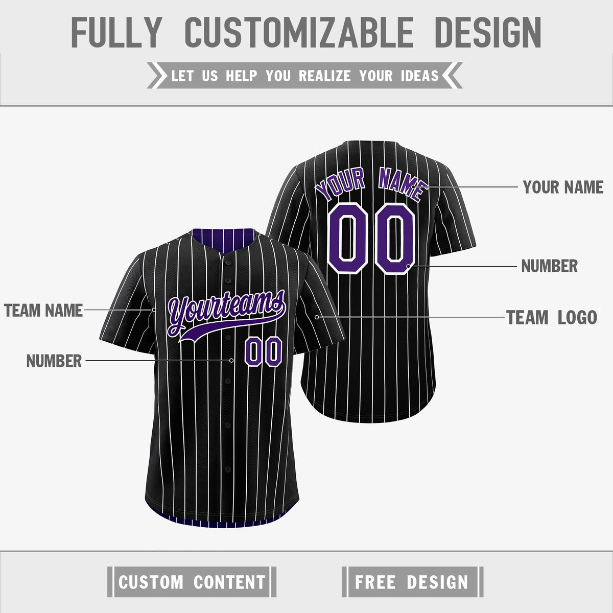 Custom Black Purple Purple White Reversible Stripe Fashion Baseball Jersey| KXKSHOP