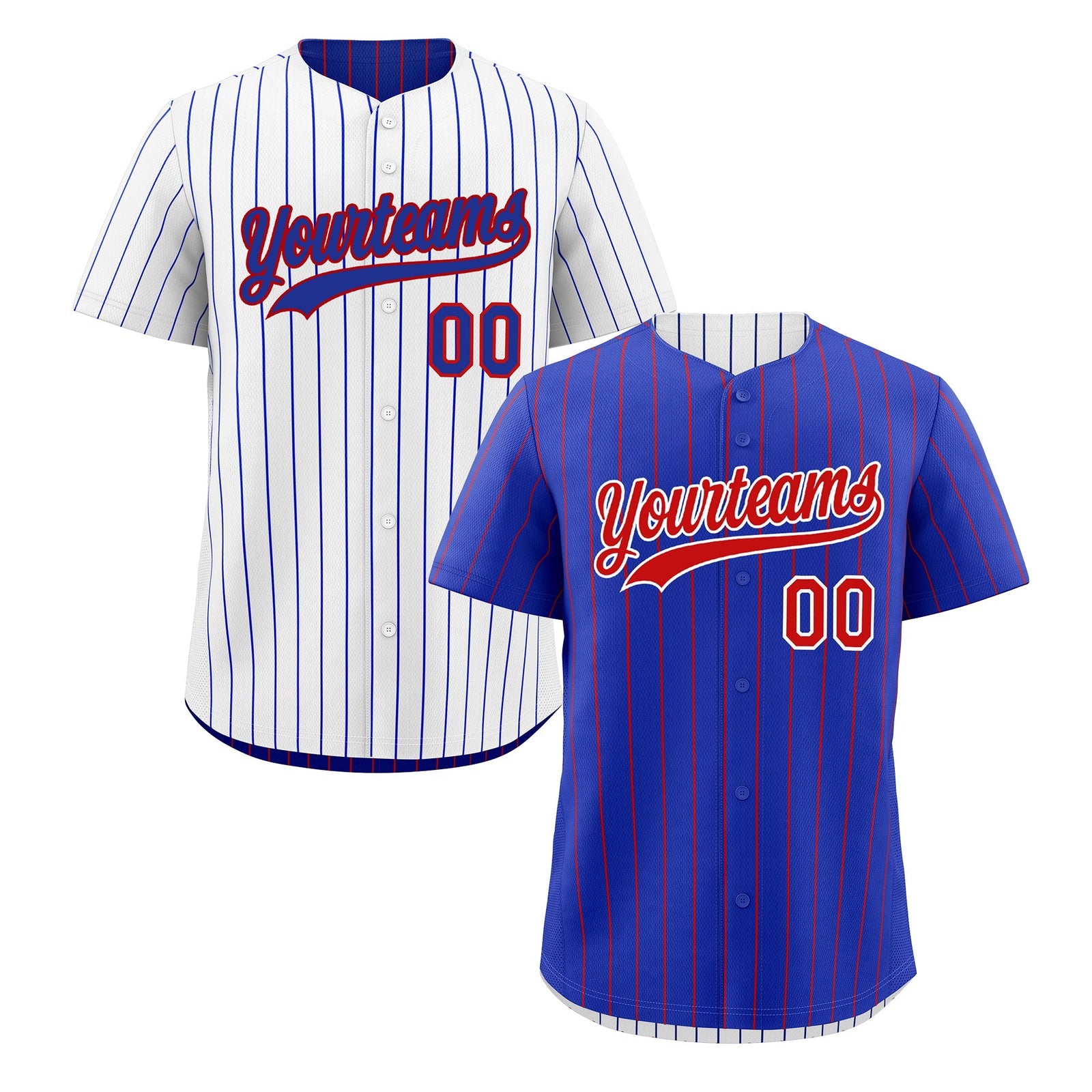Custom Red White Royal Blue Reversible Stripe Fashion Baseball Jersey| KXKSHOP