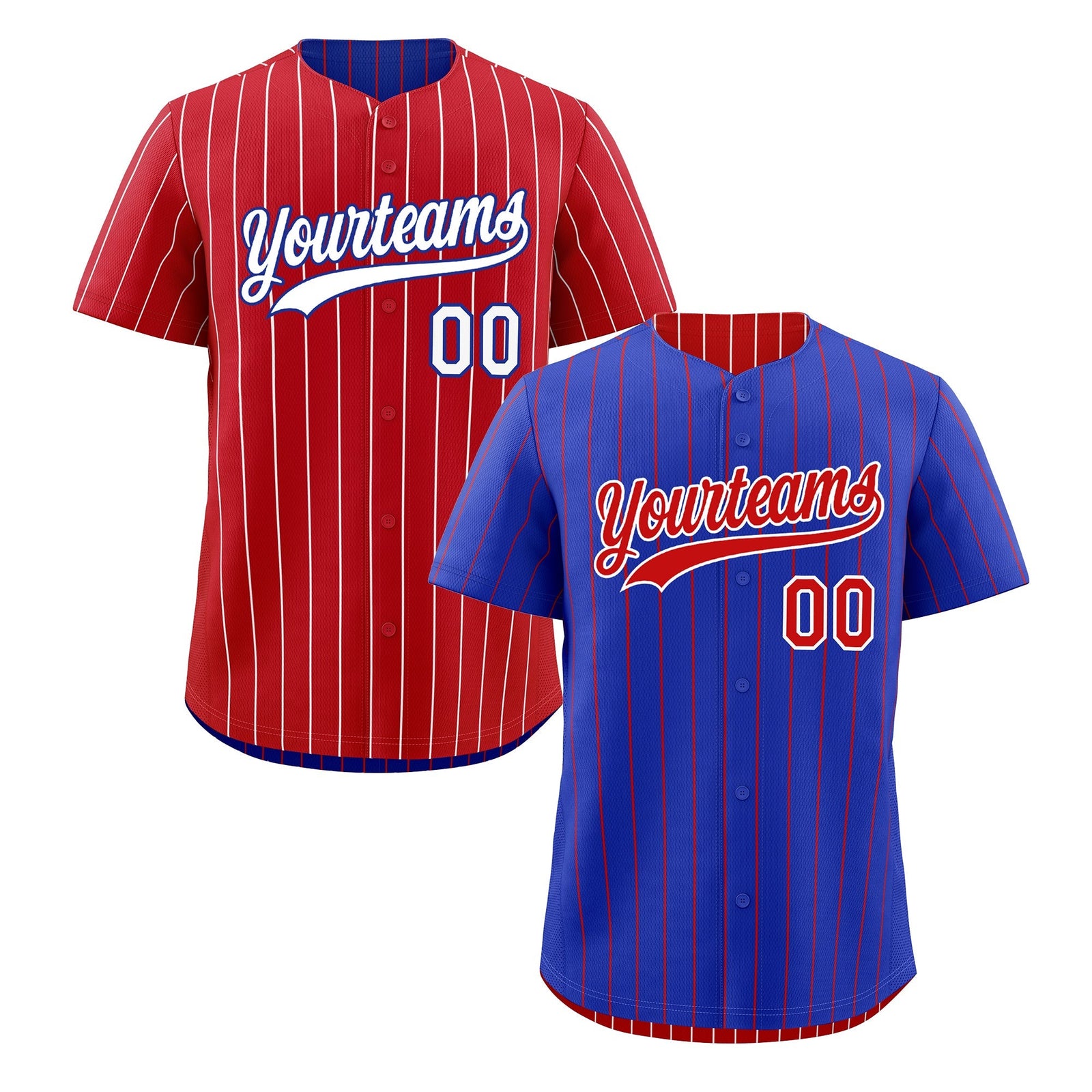 Custom Red White Royal Blue Reversible Stripe Fashion Baseball Jersey| KXKSHOP