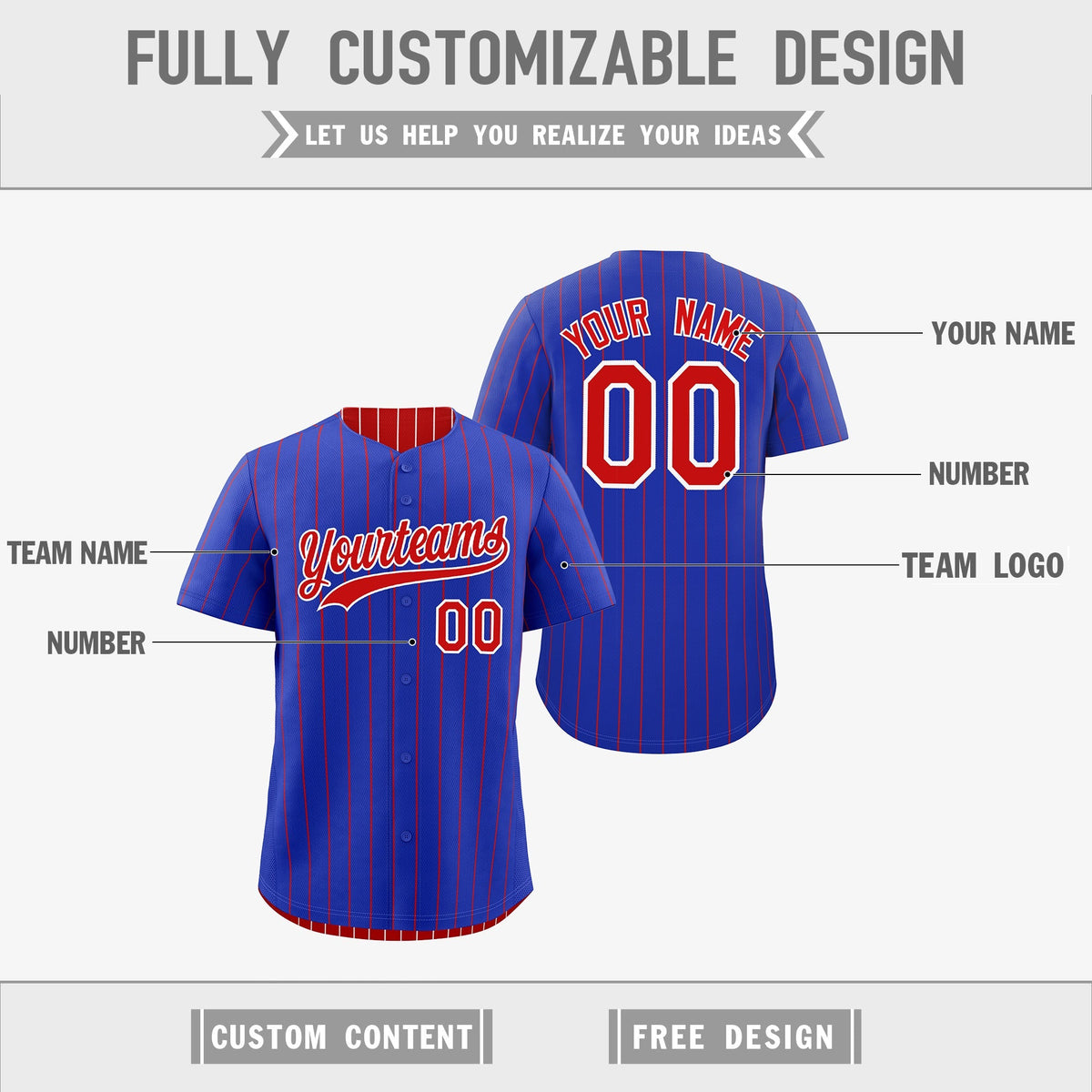 Custom Red White Royal Blue Reversible Stripe Fashion Baseball Jersey| KXKSHOP