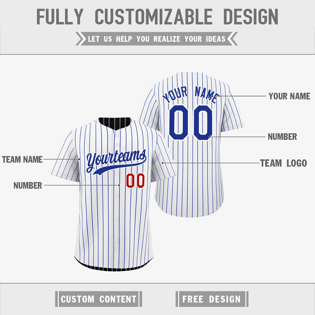 Custom Royal Blue White Reversible Stripe Fashion Baseball Jersey| KXKSHOP