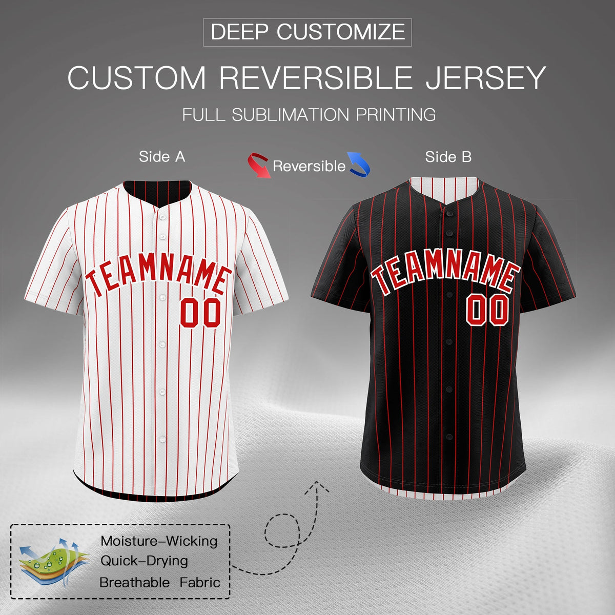 Custom Red White Reversible Stripe Fashion Baseball Jersey| KXKSHOP