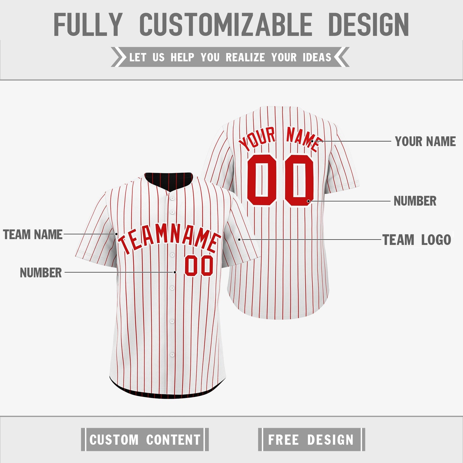 Custom Red White Reversible Stripe Fashion Baseball Jersey| KXKSHOP