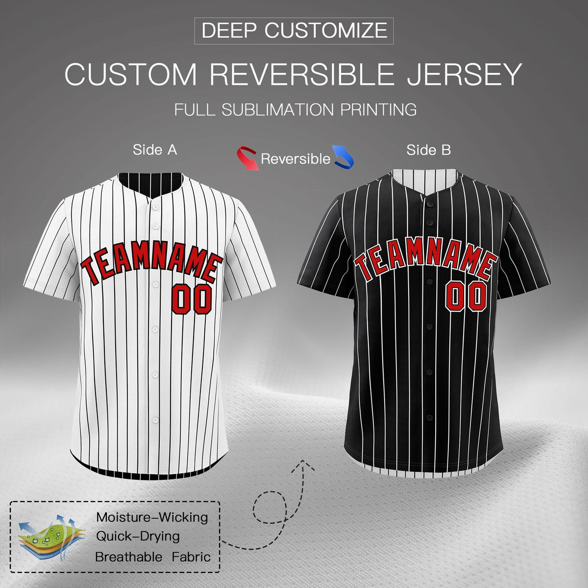 Custom Red Black White Reversible Stripe Fashion Baseball Jersey| KXKSHOP