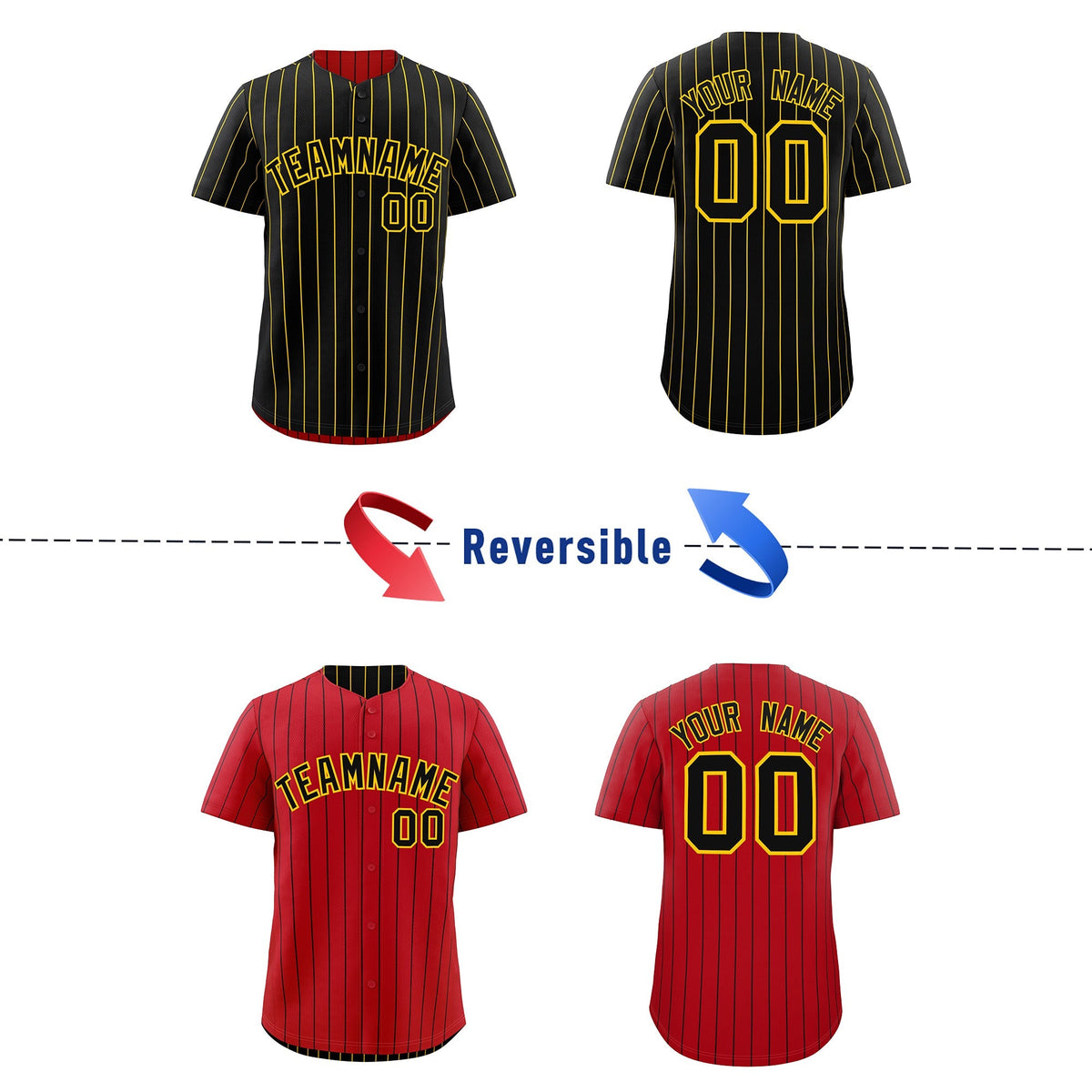 Custom Black Gold Reversible Stripe Fashion Baseball Jersey| KXKSHOP