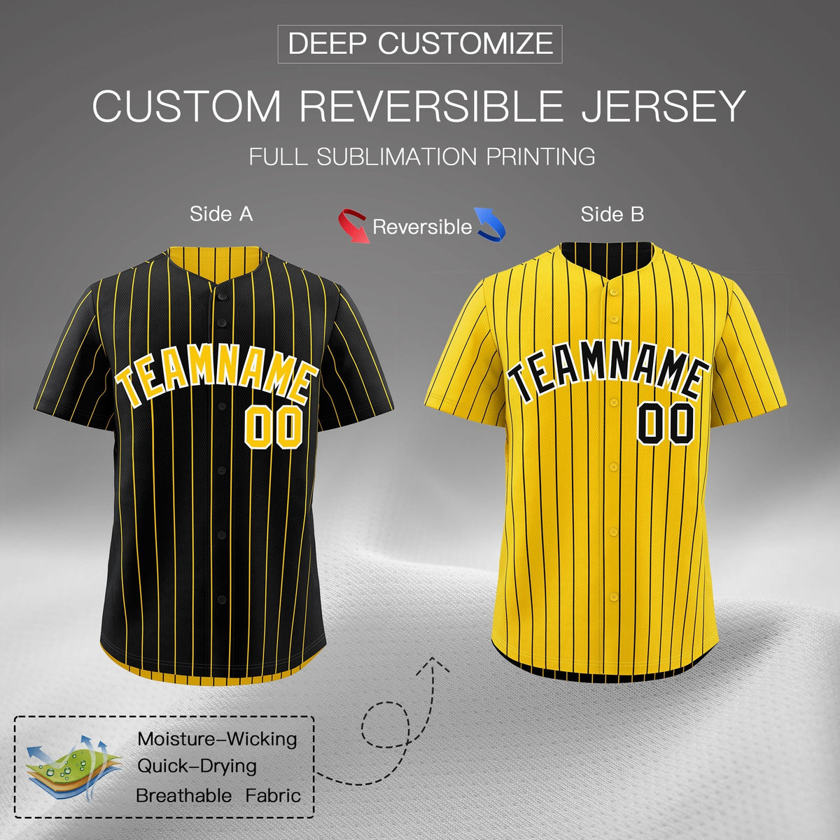 Custom Gold White Black Reversible Stripe Fashion Baseball Jersey| KXKSHOP