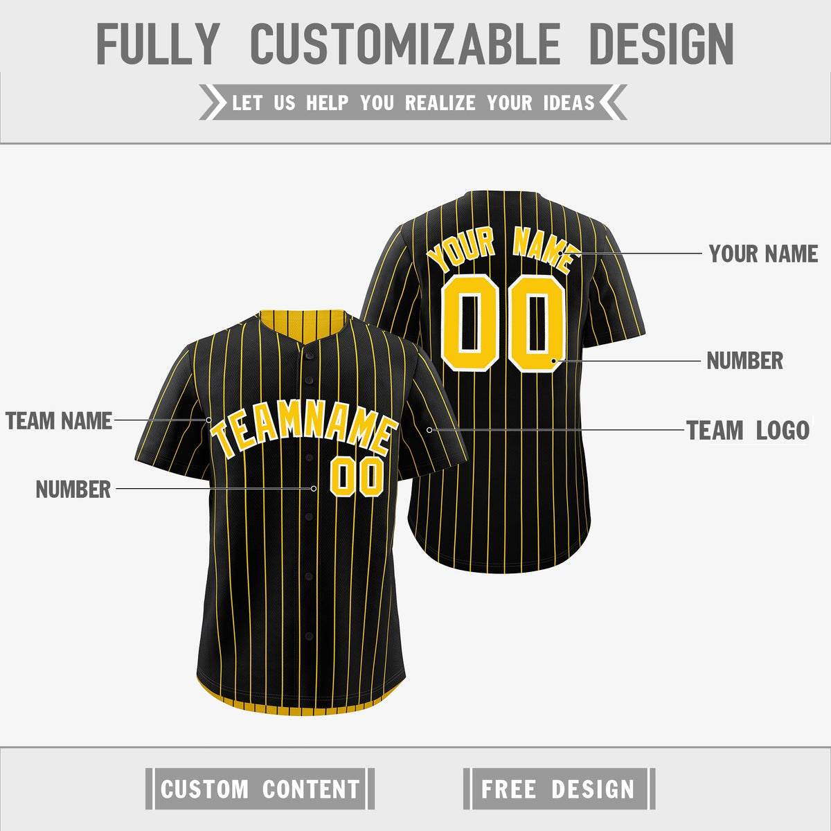 Custom Gold White Black Reversible Stripe Fashion Baseball Jersey| KXKSHOP