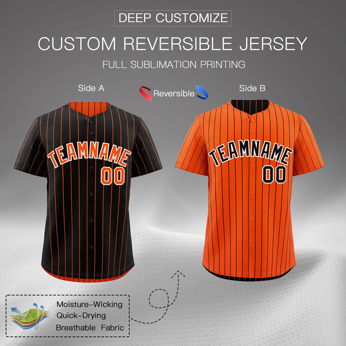 Custom Orange White Black Reversible Stripe Fashion Baseball Jersey| KXKSHOP