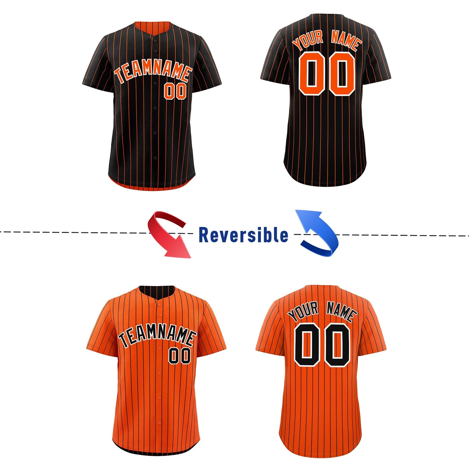 Custom Orange White Black Reversible Stripe Fashion Baseball Jersey| KXKSHOP