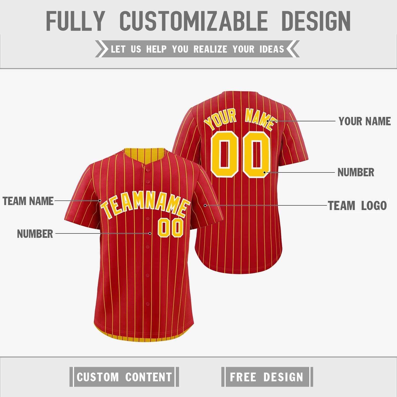 Custom Gold White Red Reversible Stripe Fashion Baseball Jersey| KXKSHOP