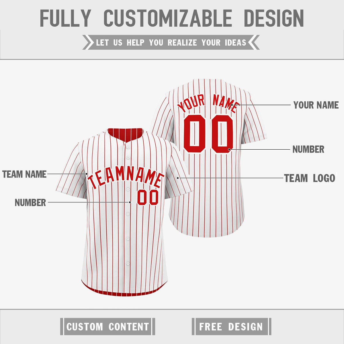 Custom Red White Reversible Stripe Fashion Baseball Jersey| KXKSHOP