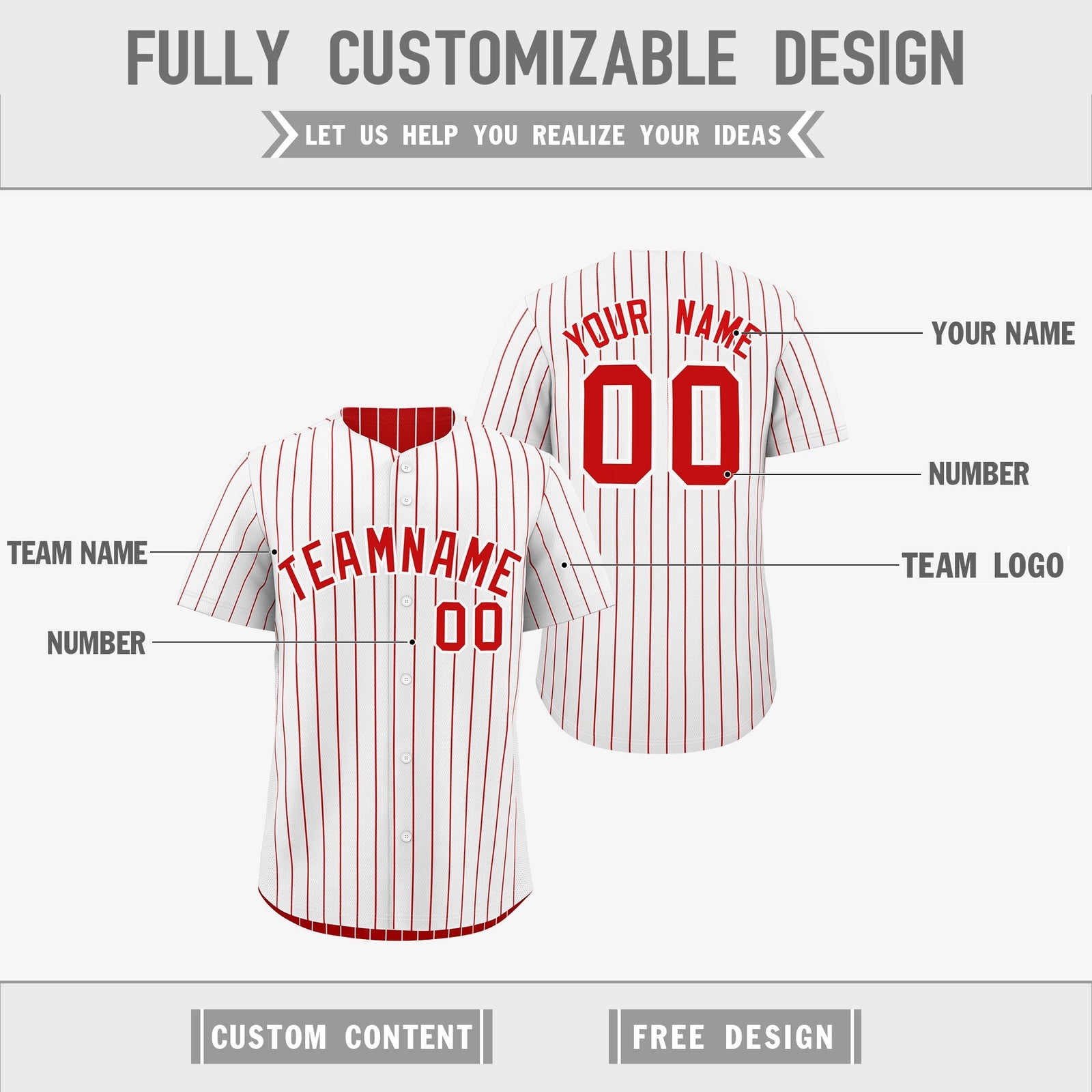 Custom Red White Reversible Stripe Fashion Baseball Jersey| KXKSHOP