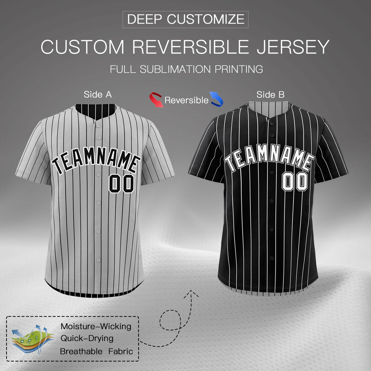 Custom Black White Reversible Stripe Fashion Baseball Jersey| KXKSHOP