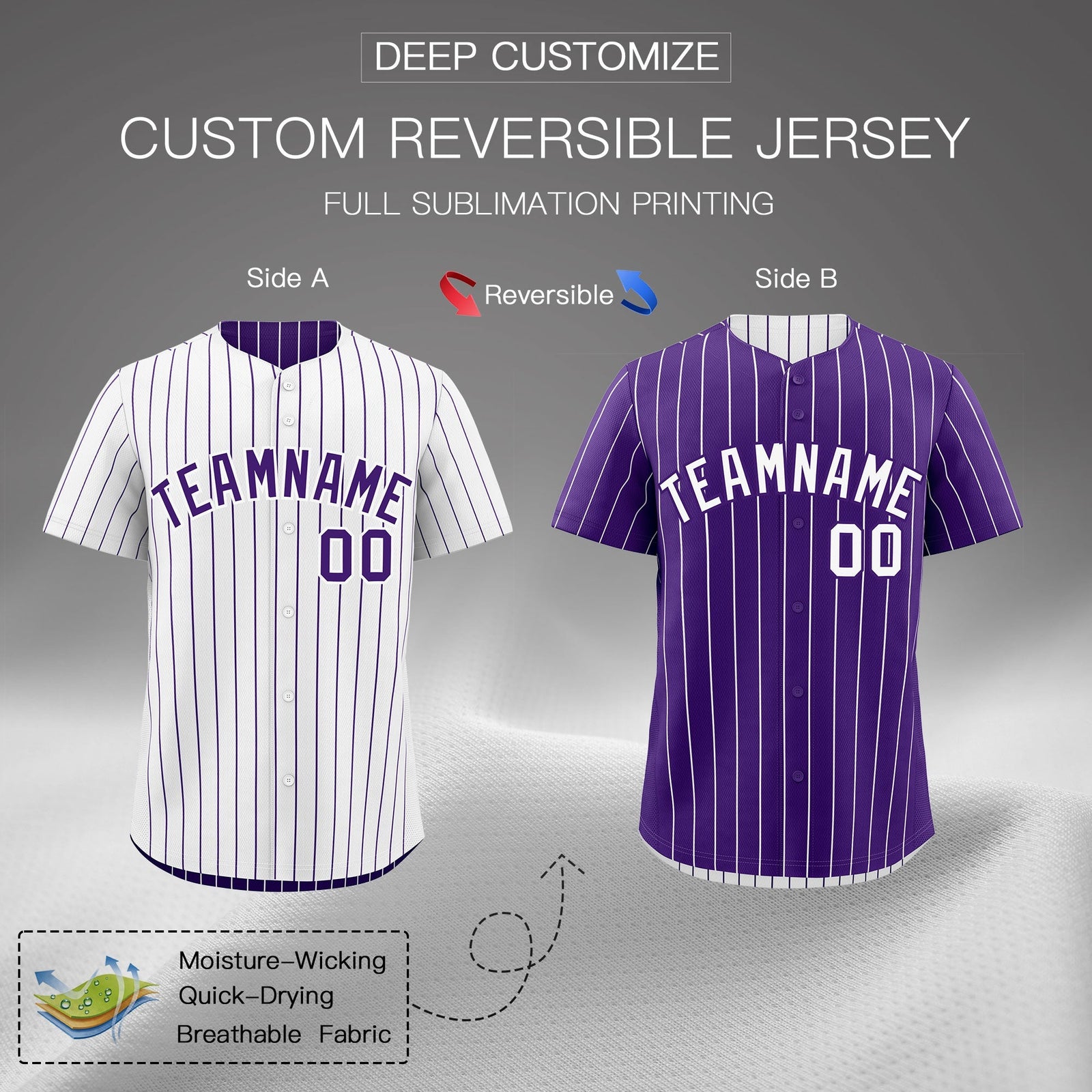 Custom Purple White Reversible Stripe Fashion Baseball Jersey| KXKSHOP