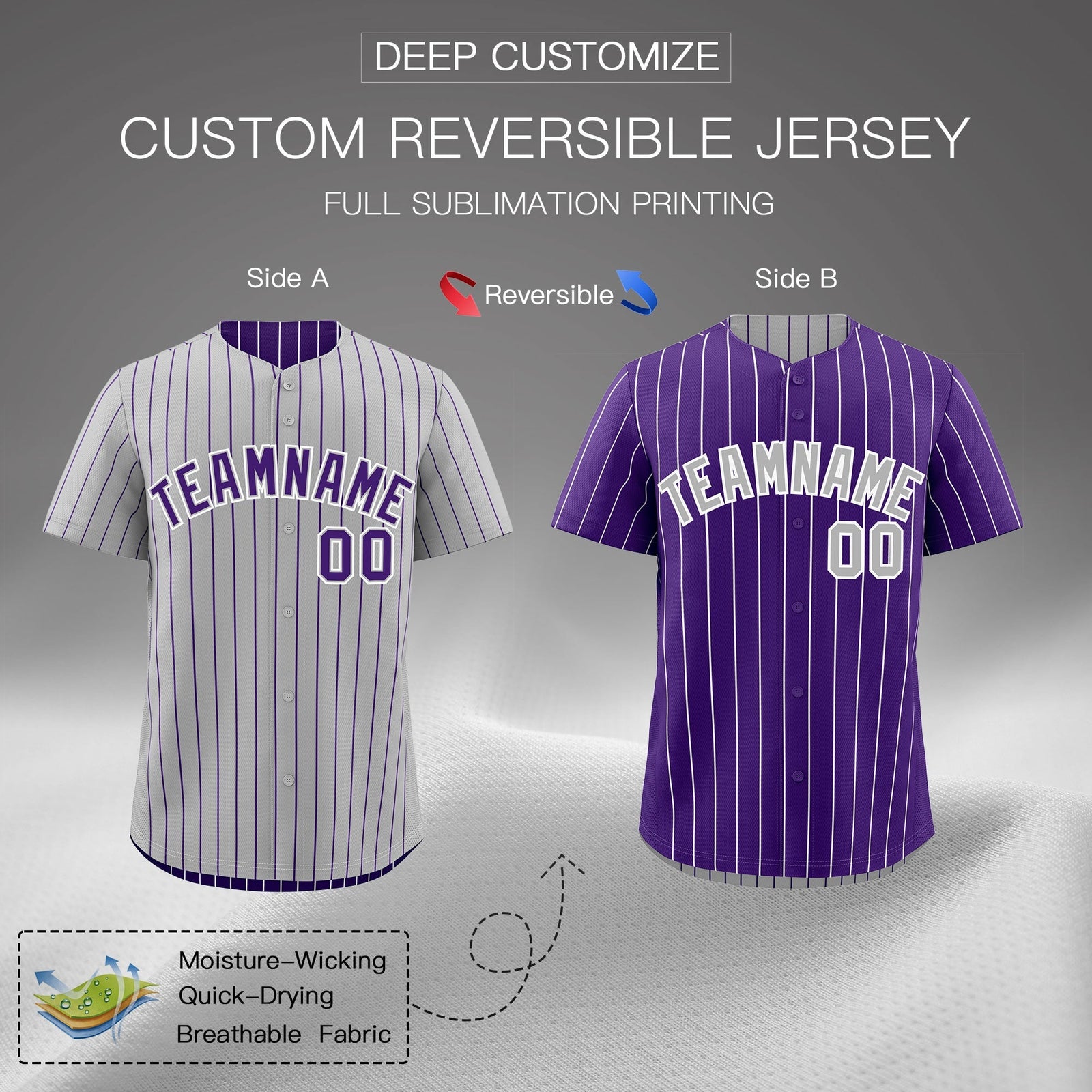 Custom Purple White Reversible Stripe Fashion Baseball Jersey| KXKSHOP
