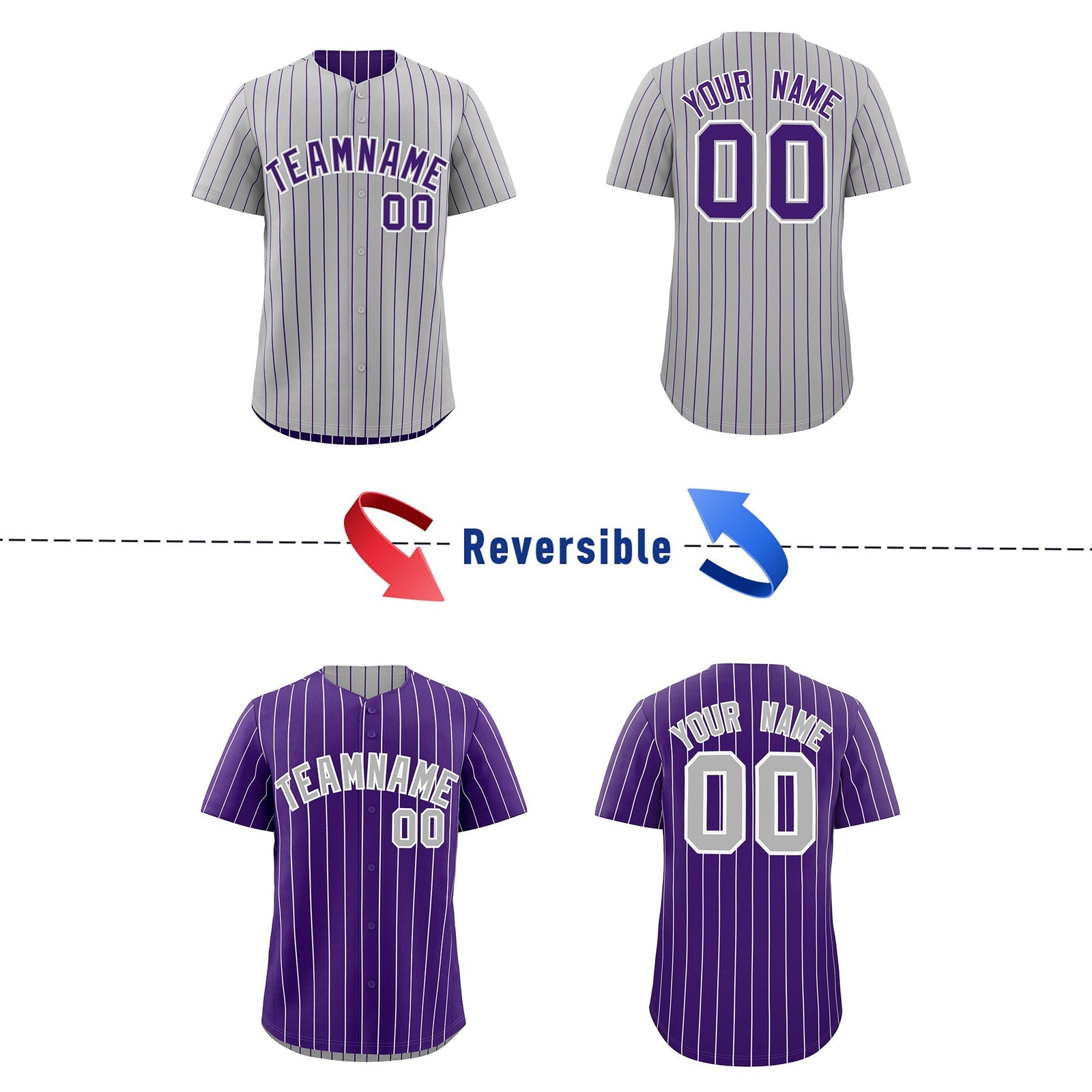 Custom Purple White Reversible Stripe Fashion Baseball Jersey| KXKSHOP