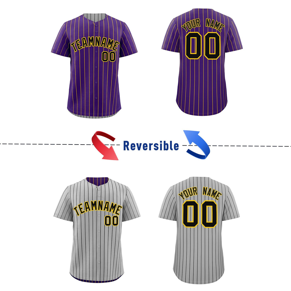 Custom Black Gold Reversible Stripe Fashion Baseball Jersey| KXKSHOP